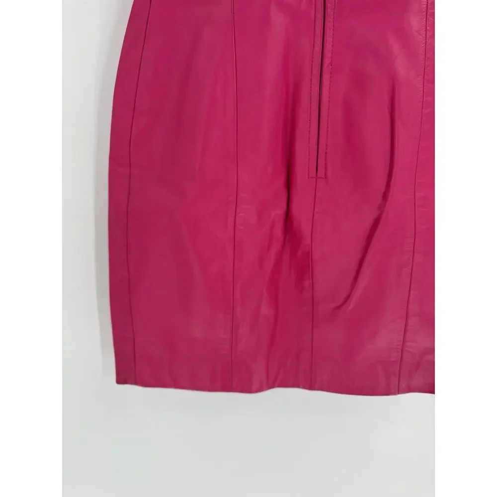 Chia Vintage Hot Pink Leather Skirt Womens 4 Short Zip Up Lined 80s 90s Retro